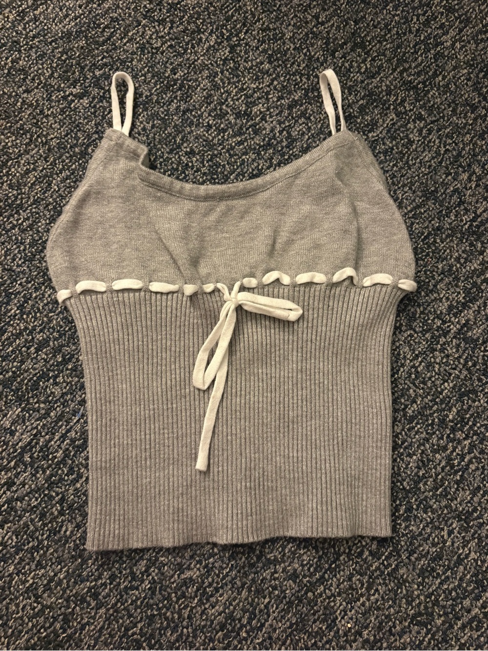 Edikted Women’s Medium Gray Ribbed Knit Tank with Tie Detail